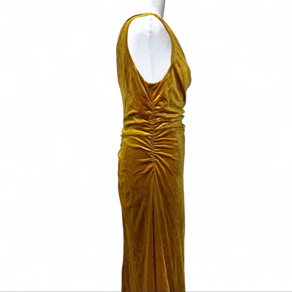 Anthropologie Stunning Gold Velvet Cowl Ruched Maxi Party Dress NWT 1X Formal 🔥 - Picture 10 of 12